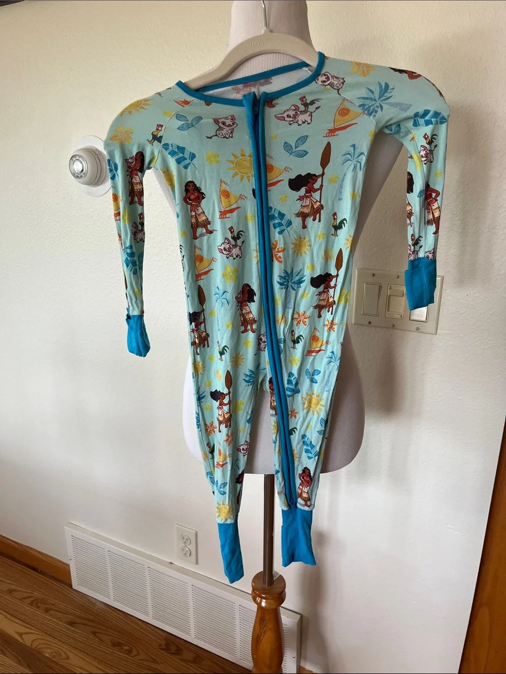 Little Sleepies light blue Hawaiian print footless pajama with teal cuffs